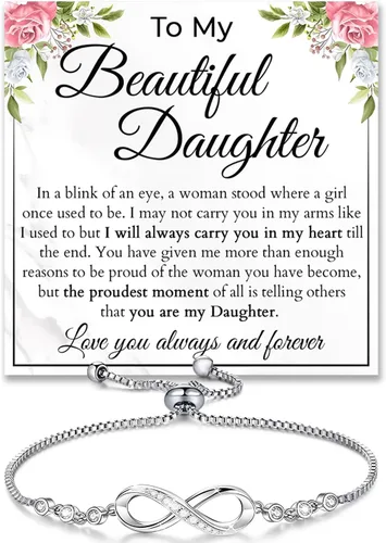 Miniatura 7 de Pulsera Para Mi Hija, Pulsera Corazón Infinito Para Hija De Mamá, Regalo De Joyería Para Hija De Mamá O Papá Con Tarjeta De Mensaje Y Caja Con