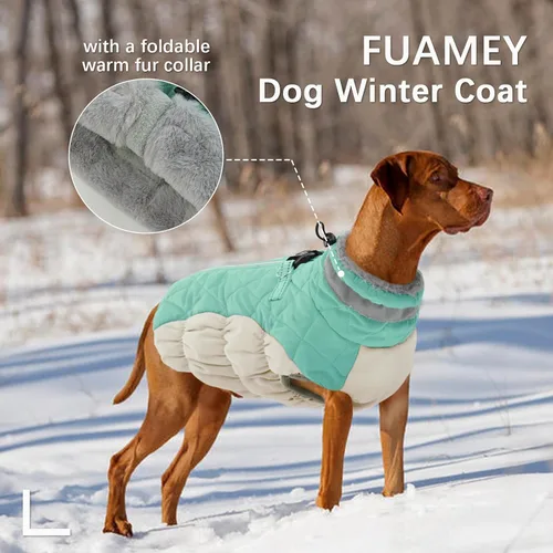 Miniatura 5 de FUAMEY - Chaqueta de invierno para perro, chaleco acolchado con arnés, ropa cálida para mascotas, abrigo con cremallera, impermeable, para perros