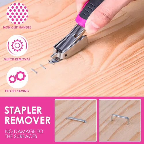 Miniatura 9 de Juego de Herramientas de Pistola de Grapas Rosa de 33 Piezas, Pistola de Grapas de Tapicería 3 en 1 para Madera de Servicio Pesado y 900 Grapas