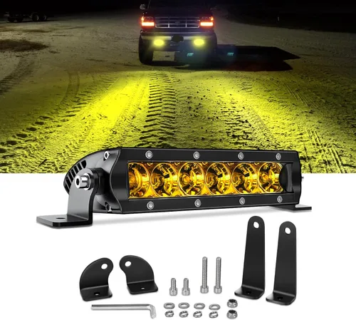 Chelhead Barra de luz LED delgada, barra de luz de 7 pulgadas, haz de inundación, luz antiniebla amarilla, fila única, 30 W, 3600 lm, barra de faros