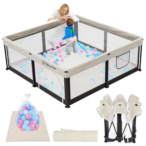Miniatura 13 de TOREVSIOR Corralito plegable para bebés con alfombra, 50"×50" corralito plegable para bebés y niños pequeños, corral de seguridad para niños