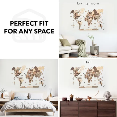 Miniatura 6 de Enjoy The Wood Mapa del Mundo de Madera 3D Arte de Pared Decoración de Pared Grande - Mapa de Viajes del Mundo - Idea de Regalo para Cualquier