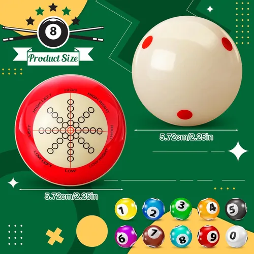 Miniatura 2 de Gemscream 2 piezas de bolas de taco de billar con puntos, artefacto de entrenamiento de práctica, tamaño reglamentario 2-1/4 pulgadas, bolas de Rojo