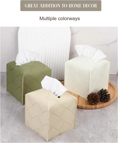 Miniatura 7 de Funda para Caja de Pañuelos de Cuero PU Cuadrada Soporte Organizador de Pañuelos Faciales Dispensador para Baño, Dormitorio, Encimera de Tocador