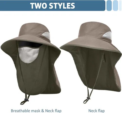 Miniatura 2 de LCZTN - Sombrero de protección solar de ala ancha, sombrero de pesca con solapa para cara y cuello, protección UPF 50+