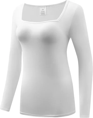 Miniatura 2 de OThread & Co. Camiseta de manga larga para mujer, cómoda, cuello cuadrado, capa elástica básica