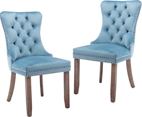 Miniatura 91 de LKTART Juego de 2 sillas de comedor de terciopelo, sillas de comedor copetudas con ribete de anillo de clavo, silla de comedor tapizada con patas