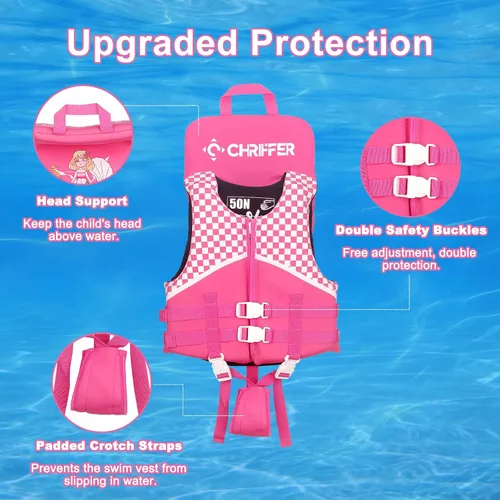 Miniatura 2 de Chriffer Chaleco de natación para niños de 20 a 70 libras, cremallera fácil de poner y quitar, chaquetas de natación para 2, 3, 4, 5, 6, 7, 8 años