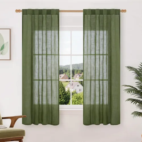 Miniatura 57 de LAMIT Cortinas de lino beige de 30 pulgadas de largo para ventanas pequeñas, cortinas semitransparentes filtrantes de luz, pestaña trasera