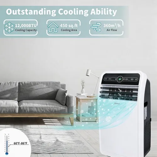 Miniatura 3 de Shinco Aire acondicionado portátil de 12,000 BTU, unidad de CA portátil con modos de enfriamiento integrado, deshumidificador y ventilador