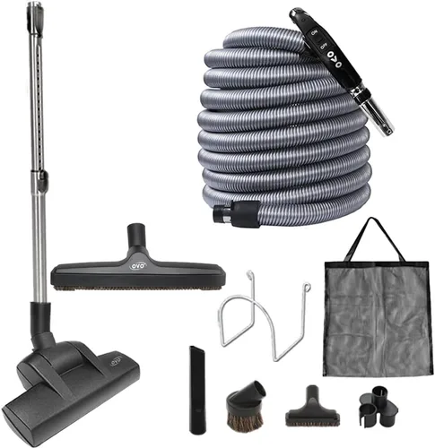 Kit Deluxe Plus de aspiradora central OVO, manguera de baja tensión de 30 pies con encendido/apagado, batidor de alfombras impulsado por aire,