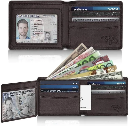 Miniatura 2 de Bryker Hyde Cartera RFID con 2 ventanas de identificación para hombres, plegable lateral, billetera de viaje de capacidad extra, marrón - piel