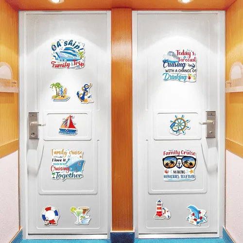 Miniatura 4 de Decoraciones magnéticas para puerta de crucero, 12 piezas de imanes náuticos tropicales familiares para crucero, divertidos letreros magnéticos