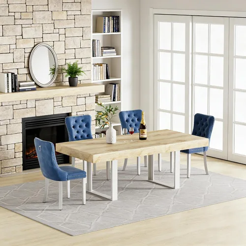 Miniatura 20 de Juego de mesa de comedor extensible de 5 piezas para 4, mesa de cocina de madera marrón de 63-78.7 pulgadas con 4 sillas acolchadas beige, juego