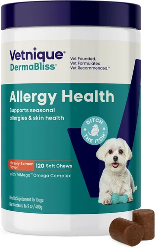 Miniatura 14 de Vetnique Dermabliss - Masticables para alergias para perros con fuerza avanzada para aliviar la picazón y la piel, suplemento antipicazón