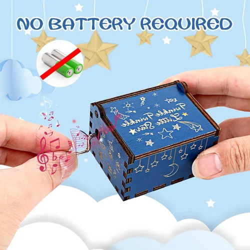 Miniatura 3 de Amaxiu Caja de música de manivela de mano, caja de música de madera Twinkle Twinkle Little Star, caja musical vintage grabada a mano, mini caja