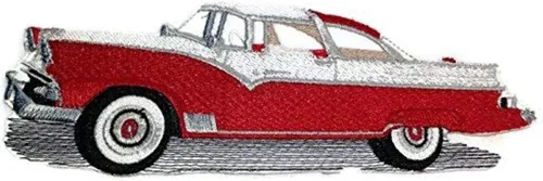 Colección de bordado de autos clásicos [1955 Ford Fairlane] Parche bordado para planchar y coser [6.5 x 2.5 pulgadas] Fabricado en Estados Unidos