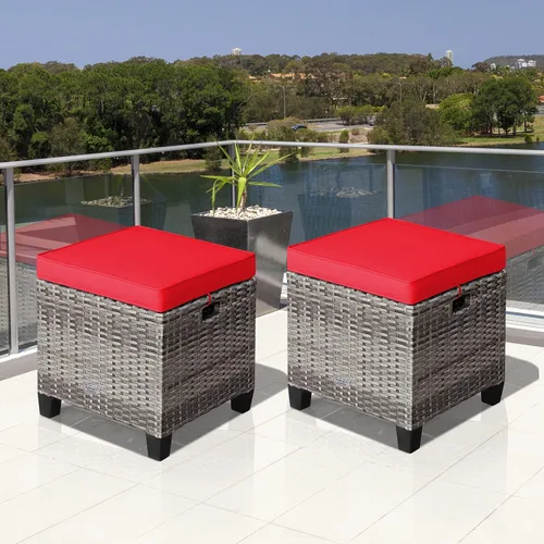 Miniatura 8 de LDAILY Moccha - Juego de 2 otomanas para patio al aire libre, para todo tipo de clima, con cojines extraíbles, reposapiés para exteriores (turquesa)
