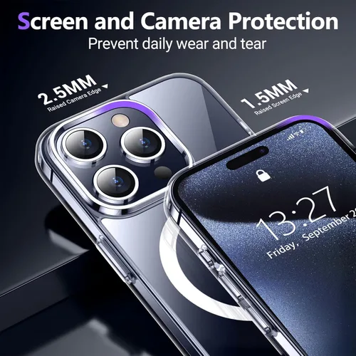 Miniatura 5 de Funda transparente diseñada para iPhone 15 Pro Max, compatible con MagSafe, antiamarilleo, protección contra caídas de grado militar, delgada, a
