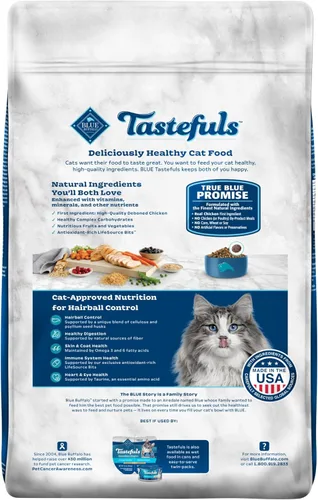 Miniatura 2 de Blue Buffalo Tastefuls - Alimento seco natural para gatos adultos, control de bolas de pelo, receta de pollo y arroz integral, bolsa de 15 libras