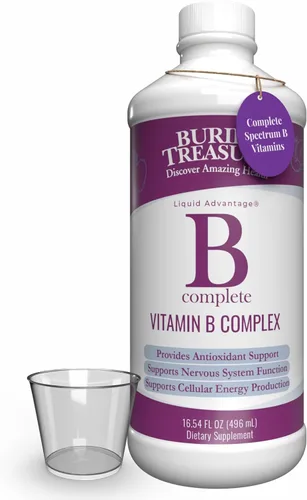 Buried Treasure B Complete - Complejo líquido de vitamina B con metilcobalamina B12 y metilfolato B9, biotina, B1, B2, B3, B5, B6, líquido y sin