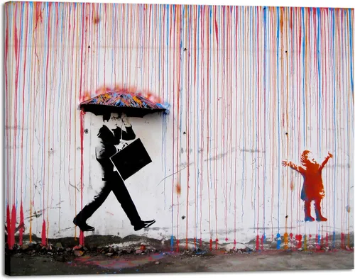 Miniatura 9 de Wieco Art Banksy Lluvia o Graffiti Colorido Callejero Famoso Pinturas en Lienzo Arte de Pared Moderno Inspirador Imágenes de Amor en Gris Impresión