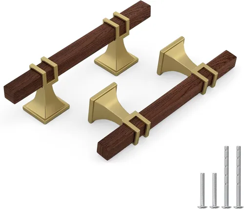 Miniatura 42 de Haliwu Paquete de 5 tiradores de gabinete con barra en T negra y dorada de 3 pulgadas, tiradores de puerta para armarios de cocina, manijas de zinc