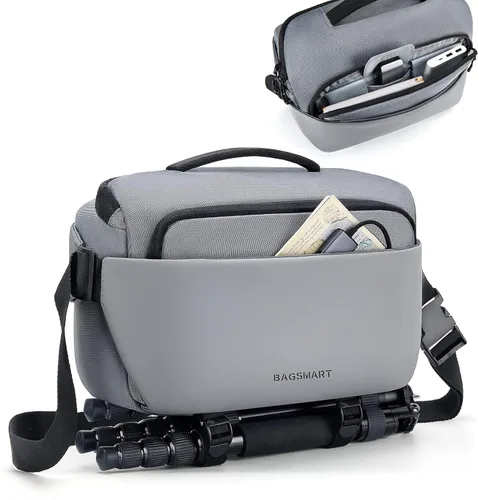 Miniatura 8 de BAGSMART - Bandolera para cámara pequeña, bolsos para cámara para fotógrafos con soporte para trípode, bolsas para cámara DSLR/SLR/sin espejo