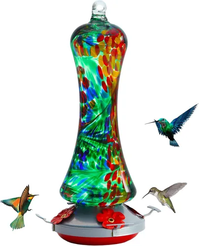 Miniatura 11 de Comedero de vidrio para colibríes para exteriores: regalo de colibríes naranjas para colgar en ventana para mujeres, foso de hormigas incluido, base