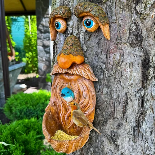 Miniatura 5 de Mood Lab Decoración de Caras de Árbol para Exteriores - Comedero para Pájaros del Hombre Viejo - Decoración de Jardín Tree Hugger - Estatuas de Arte