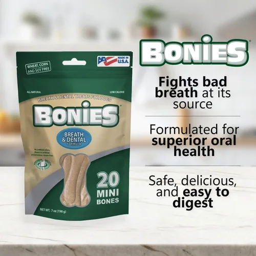 Miniatura 3 de Bonies Aliento natural y fórmula dental de tamaño mini, un solo hueso, ingredientes naturales, aliento fresco, limpia los dientes, baja en calorías