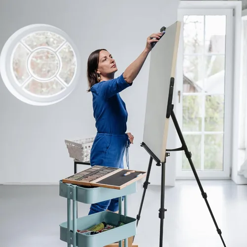 Miniatura 7 de Caballete de arte para pintar y exhibir – Caballete de aluminio plegable ajustable de piso de 66 pulgadas para letreros – Soporte de lienzo de mesa