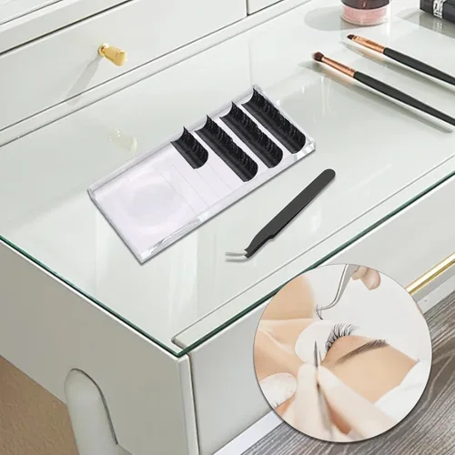 Miniatura 5 de Paquete de 2 bandejas de pestañas de cristal para extensiones de pestañas, azulejos adhesivos transparentes para extensiones de pestañas, bandejas
