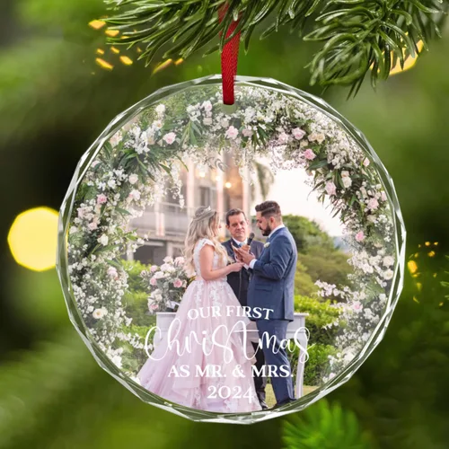 Miniatura 10 de Adornos de Navidad personalizados de doble cara con foto, adorno de Navidad personalizado 2025, adornos de corona de Navidad personalizados