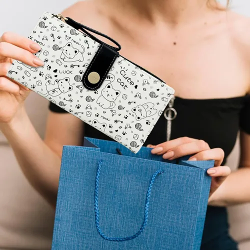 Miniatura 2 de Farcauo Billetera para mujer, billetera delgada para mujer, linda cartera delgada Kawaii con flores para mujer, tarjetero para mujer, Cartera