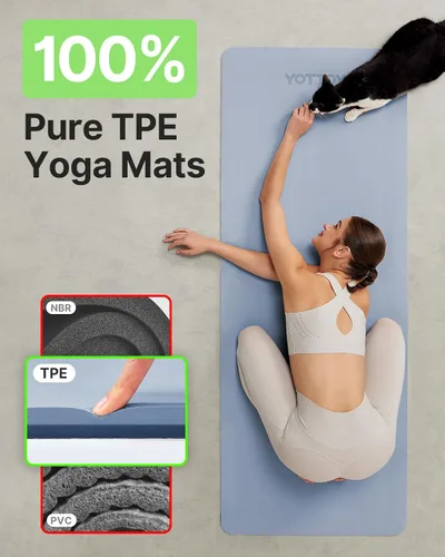 Miniatura 3 de Esterilla de yoga, esterilla de ejercicios antideslizante de TPE (1/4 pulgada) para pilates, fitness y entrenamientos a pie descalzo, esterilla
