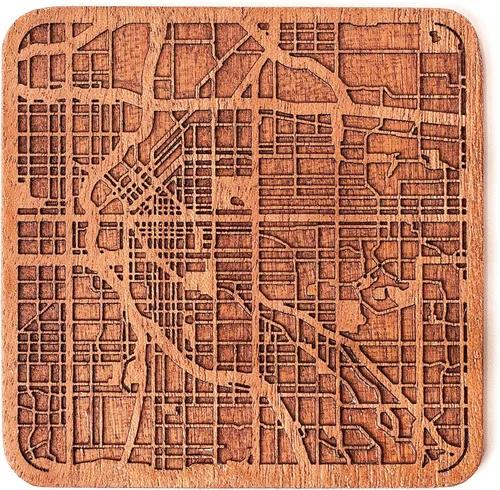 Miniatura 69 de Posavasos Amsterdam Map by O3 Design Studio, 1 pieza, posavasos de madera Sapele con mapa de la ciudad, hecho a mano, varias ciudades opcionales