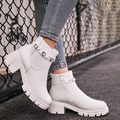 Miniatura 6 de TINSTREE Botines para mujer tacón bajo con cremallera gruesa estilo Chelsea