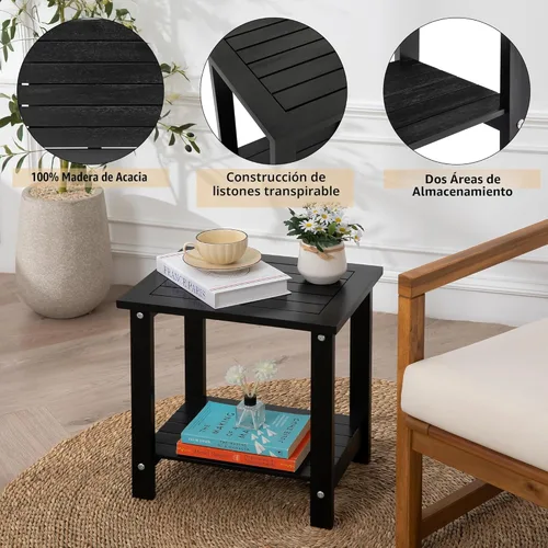 Miniatura 5 de VICTORY RELAX Mesa de acento Adirondack negra para exteriores – Mesa auxiliar de madera de acacia resistente a la intemperie con almacenamiento