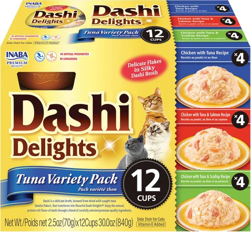 Miniatura 10 de INABA Dashi Delights para gatos, pollo rallado con caldo de hojuelas Bonito, taza de 2.5 onzas, 12 tazas en total, variedad de pollo
