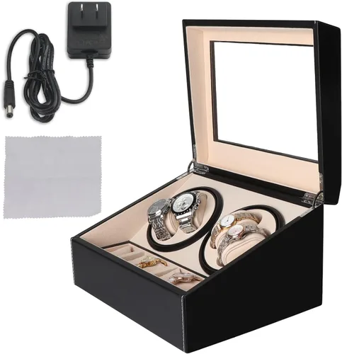 Miniatura 7 de Caja de exhibición automática de bobinador de reloj, 4 + 6 cajas de reloj giratorias automáticas con 4 motores silenciosos y 6 almohadas de reloj
