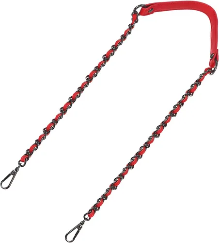 Miniatura 22 de Uxcell Correa de cadena plana de hierro de cuero de 39 pulgadas para bolso de mano, mango de reemplazo de hombro, negro con cadena dorada