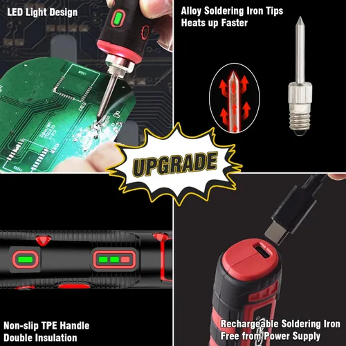 Miniatura 5 de Kit de soldador inalámbrico de 11 W, 2500 mAh, actualización máxima de 968 ℉ de calentamiento rápido, portátil, recargable, por USB, de alta