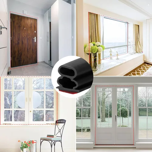 Miniatura 7 de Burlete de sellado de puerta – Tira de sellado de goma autoadhesiva para marco de puerta, ventanas, aislamiento y a prueba de polvo, fácil de cortar