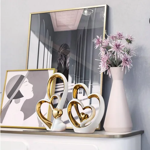 Miniatura 2 de APLUSH Decoración de estatua de doble corazón de porcelana, escultura de artista moderna, decoración del hogar para sala de estar, gabinete de vino