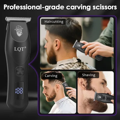 Miniatura 4 de Cortapelos profesional para hombres, modo dual inalámbrico y con cable, pantalla LCD y de 2 velocidades, kit completo de peluquería, tijeras, peines