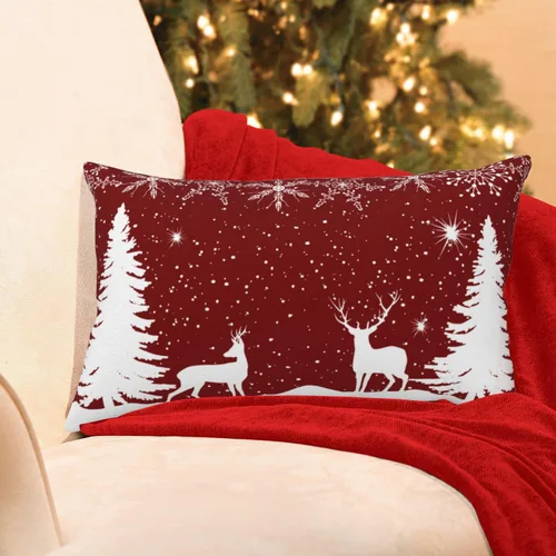 Miniatura 3 de Funda de almohada de invierno con diseño de copo de nieve de Navidad, fundas de almohada lumbares de alce, fundas de cojín rectangulares decorativas