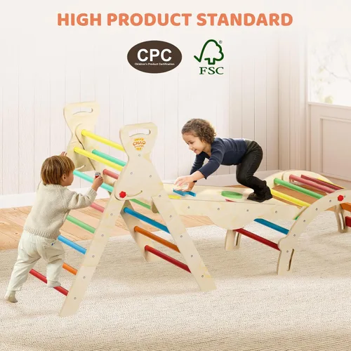Miniatura 6 de Pikler - Juego de triángulos plegables, juguetes Montessori de escalada para niños pequeños de 1 a 3 años, gimnasio de madera para interiores