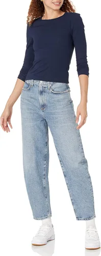 Miniatura 5 de Tienda Essentials Cuello redondo de punto acanalado de manga larga para mujer, ajuste delgado, paquete de 2