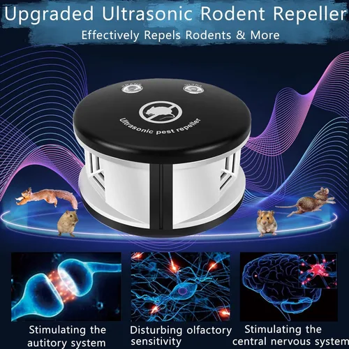 Miniatura 2 de Repelente ultrasónico de ratón de 360°, repelente de roedores para interiores, repelente de ardillas con ultrasonidos de alto impacto y ondas